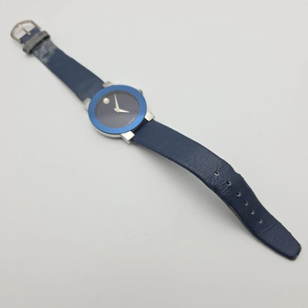 MOVADO Museum Ladies Watch Swiss Movement Blue Dial Navy Blue‎ Bezel New Battery